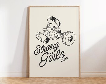 Strong Girls Club, Workout Poster, Gym Decor, Pilates Wall Art, Pilates Studio Decor, Girly Wall Art, Wellness Print, Apartment Decor
