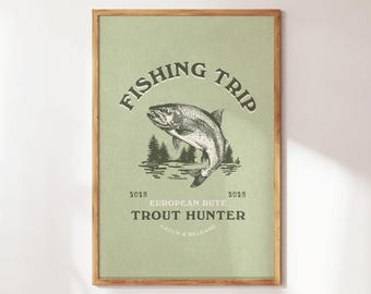 Trout Hunter Fishing Poster, Retro Fisherman Wall Art, Gift for Fisherman or Fishing Enthusiast, Vintage Fishing Poster, Trout Lover Print