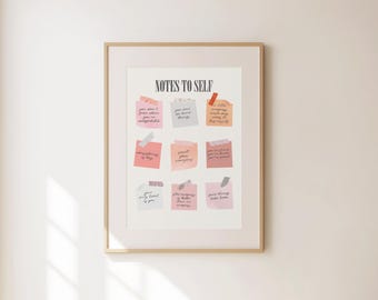 Notes To Self, Motivational Poster, Self Care Wall Art, Inspirational Quotes Print, Minimalist Printable, Mental Health Art, Pink Wall Art