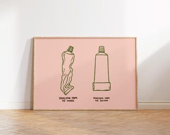 Funny Bathroom Wall Art, Toilet Humor Print, Bathroom Humor Poster, Cute Preppy Restroom Decor, Retro Bathroom Art