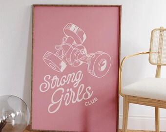 Strong Girls Club, Workout Poster, Gym Decor, Pilates Wall Art, Pilates Studio Decor, Girly Wall Art, Wellness Print, Apartment Decor