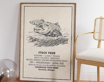 Stock Your Trout Fishing Poster, Retro Fisherman Wall Art, Gift for Fisherman,Fishing Enthusiast, Vintage Fishing Poster, Trout Lover Print