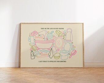 Tiny Joys Bathroom Wall Art, Bathroom Signs, Retro Bathroom Poster, Preppy Restroom Decor, Aesthetic Bathroom Art, Toilet Humor Print