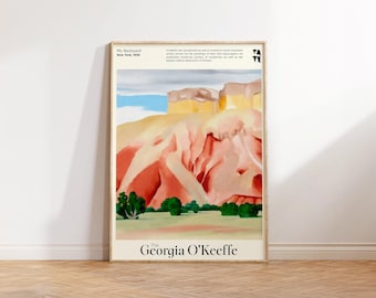 Georgia O'Keeffe Print - Backyard Mountain Print - Pink Hills Abstract Wall Art Painting for Living Room or Office Decor - Nature Wall Art