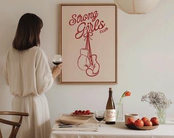 Strong Girls Club, Workout Poster, Gym Decor, Pilates Wall Art, Pilates Studio Decor, Girly Wall Art, Boxer Print, Apartment Decor