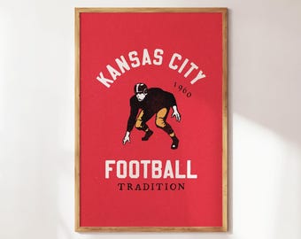 Kansas City Football Poster, American Football Posters, Gift for Football Fan, Retro Football, Classic Football Print, Football Decor