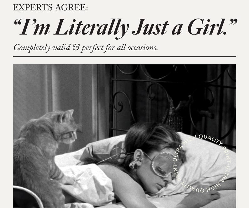 I'm Literally Just A Girl Print, Girly Wall Art, Retro Apartment Decor, Trendy Gallery Wall, Preppy Poster, Girly Gift, It Girl Dorm Decor imagen 2