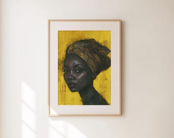Black Girl Print - African American Black Art - Modern Woman Wall Art - Gold Painting for Living Room Office Wall Decor - Gift