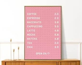 Coffee Bar Menu Poster, Coffee Poster, Coffee Lover Gift, Coffee Wall Decor, Kitchen Wall Art, Cafe Decor, Barista Poster, Apartment Decor