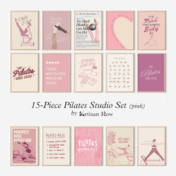 Retro Pilates Wall Art Bundle, Pilates Poster, Pilates Studio Decor, Gift for Pilates Lover, Hot Girly Print, Fitness Pilates Printable