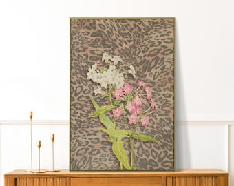Leopard Print with Cheetah and Retro Flowers, Vintage Girly Wall Art, Trendy Preppy Decor for Bedroom or Apartment, Perfect Gift for Decor