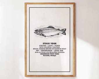 Stock Your Trout Fishing Poster, Retro Fisherman Wall Art, Gift for Fisherman,Fishing Enthusiast, Vintage Fishing Poster, Trout Lover Print