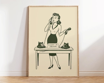 Fluent in Sarcasm Print, Retro Living Room Decor, Funny Print, Offensive Wall Art, Minimalist Home Office Humor, Quirky Print, Office Decor