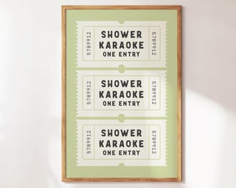 Shower Karaoke Ticket Print - Bathroom Decor Aesthetic - Shower Singing Poster - Retro Preppy Bathroom Art - Cute Wall Art