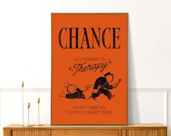 Monopoly Therapy Print - Funny Mental Health Wall Art - Colorful Preppy Decor - Office Humor Gift - Fun Art for Coworkers