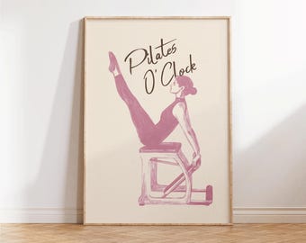 Pilates O'Clock, Pilates Poster, Funny Pilates Wall Art, Pilates Studio Decor, Gift for Pilates Lover, Girly Print, Fitness Wall Decor