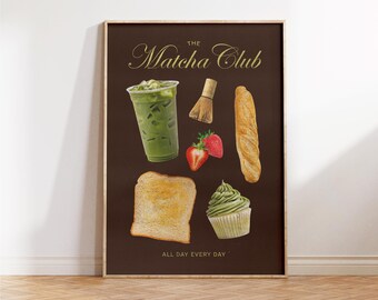 Matcha Club Prints - Gift for Matcha Lover - Funny Matcha Wall Art - Trendy Kitchen Decor - Fun Kitchen Print - Dorm Wall Art - Girly Gift