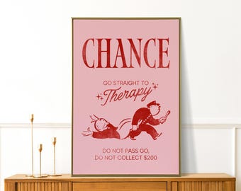 Monopoly Therapy Print - Funny Mental Health Wall Art - Colorful Preppy Decor - Office Humor Gift - Fun Art for Coworkers