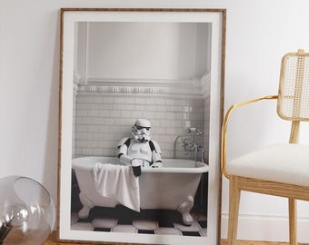 Storm Trooper Bathroom Print | White Bathroom Vibes | Star Wars Bathroom Print | Funny Bathroom Print | Star Wars Bathroom Decor | White Art