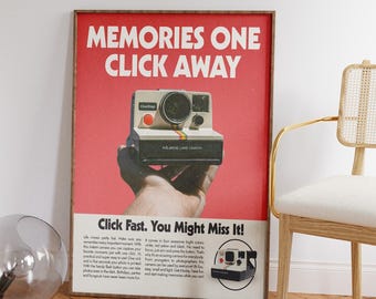 Vintage Polaroid Advertisement, Retro Bar Cart Print, Living Room Decor, Vintage Print, Classic Camera Print, Vintage Sony Advertisement
