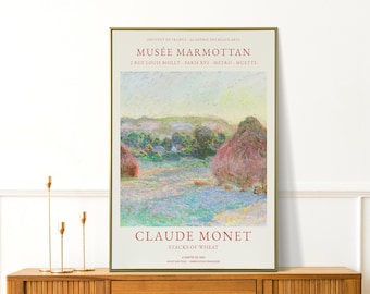 Claude Monet Print - Vintage Haystacks Painting - Village Wall Art for Living Room and Office Wall Decor - Home and Birthday Gifts