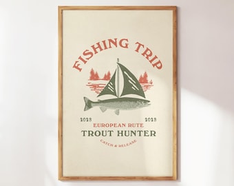Trout Hunter Fishing Poster, Retro Fisherman Wall Art, Gift for Fisherman or Fishing Enthusiast, Vintage Fishing Poster, Trout Lover Print