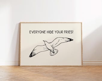 Seagull Wall Art, Hide Your Chips, Coastal Decor, Funny Kitchen Wall Art, Animal Painting, Funny Apartment Decor, Cute Beach House Wall Art