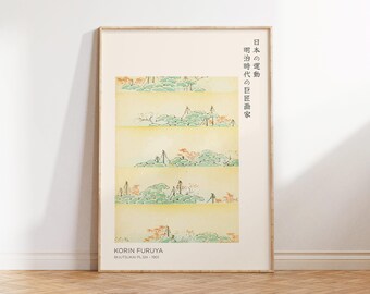 Japanese Vintage Nature Print by Korin Furuya - Large Nature Wall Art Painting for Living Room & Office Decor - Japandi and Wabi Sabi Wall