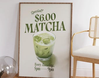 Special Retro Matcha Poster, Matcha Lover Gift, Matcha Wall Decor, Kitchen Wall Art, Cafe Decor, Barista Poster, Trendy Apartment Decor