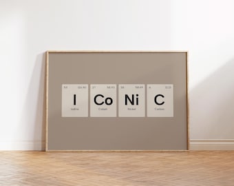 Iconic Print, Periodic Table Print, Retro Wall Art, Gray Neutral Bedroom Decor, Trendy Apartment Decor, Dorm Room Decor