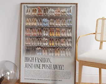 Vintage Heels Print - Retro High Heels Wall Art - Chic Preppy Fashion Decor - Girly Gift Poster for Apartment or Bedroom Decor - Y2K Decor