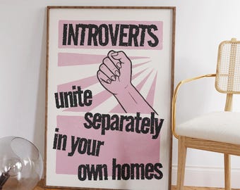 Introvert Humor, Funny Introvert Gift, Introvert Wall Art, Girly Wall Art, Pink Apartment Decor, Homebody Poster, Anxiety Preppy Dorm Decor