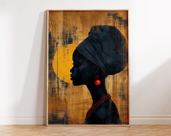 Black Girl Print - African American Black Art - Modern Woman Wall Art - Gold Painting for Living Room Office Wall Decor - Gift