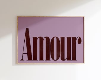 Amour Wall Art - Trendy Valentine’s Day Decor - Romantic Gift for Couples - Retro Heart Print - Minimalist Love Gallery Art for Any Space