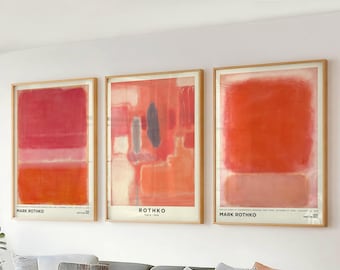Set of 3 Wall Art Mark Rothko Prints - Pink Pastel Large Abstract Painting for Living Room & Office Decor - Mid Century Modern Canvas Wall