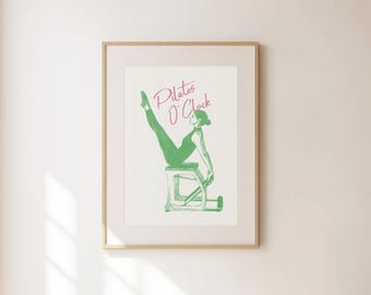 Pilates O'Clock, Pilates Poster, Funny Pilates Wall Art, Pilates Studio Decor, Gift for Pilates Lover, Girly Print, Fitness Wall Decor