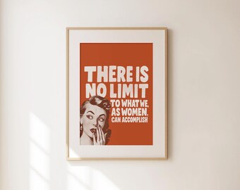 There is No Limit, Iconic Girly Wall Art, Feminist Wall Art, Woman Empowerment Print, Retro Trendy Bedroom Decor, Preppy Hot Girl Decor