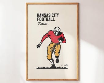 Kansas City Football Poster, American Football Posters, Gift for Football Fan, Retro Football, Classic Football Print, Football Decor