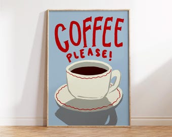 Retro Coffee Illustration Print - Gift for Coffee Lover - Coffee Wall Art - Kitchen Decor - Trendy Apartment Decor - Cute Dorm Poster