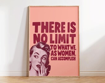 There is No Limit, Iconic Girly Wall Art, Feminist Wall Art, Woman Empowerment Print, Retro Trendy Bedroom Decor, Preppy Hot Girl Decor