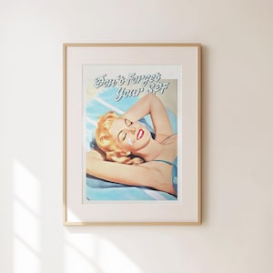Retro Girly Wall Art, SPF Vintage Girl Decor, Summer Print, Esthetician Studio Decor, Esthetician Art, Beauty Salon Decor, Makeup Room Decor