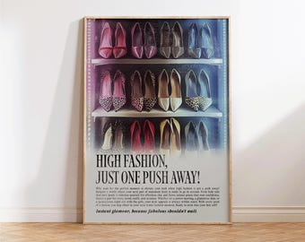 Vintage Heels Print - Retro High Heels Wall Art - Chic Preppy Fashion Decor - Girly Gift Poster for Apartment or Bedroom Decor - Y2K Decor