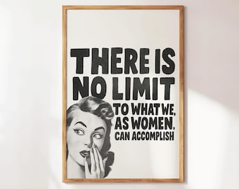 There is No Limit, Iconic Girly Wall Art, Feminist Wall Art, Woman Empowerment Print, Retro Trendy Bedroom Decor, Preppy Hot Girl Decor