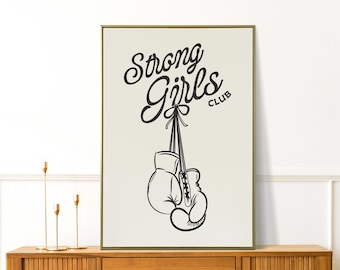 Strong Girls Club, Workout Poster, Gym Decor, Pilates Wall Art, Pilates Studio Decor, Girly Wall Art, Boxer Print, Apartment Decor