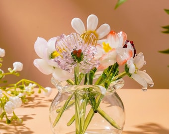 Handmade Glass Birth Month Flower Bouquet, Mini Glass Blooms, Birthday Gift