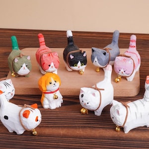 Handmade Wooden Cat Figurine, 11 Hand-Carved Styles, Cat Ornament, Christmas Gift, Desk Decor, Cat Lover Birthday Present,Christmas Gifts