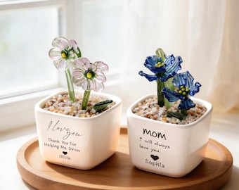 Custom Stained Glass Potted Plant,Handmade  Birth Glass Flower Potted,Mother's Day Gift For Mom,Glass Flower Potted,Gift for mom