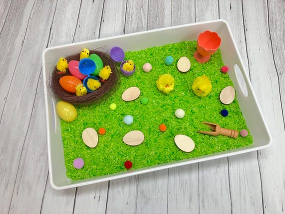 Easter Sensory Bin: Kids Activity Kit with Rice, Easter Eggs, Chicks