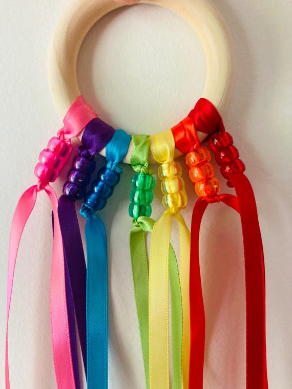 Rainbow Sensory Ribbons with Beads: Baby Visual Stimulation Toy