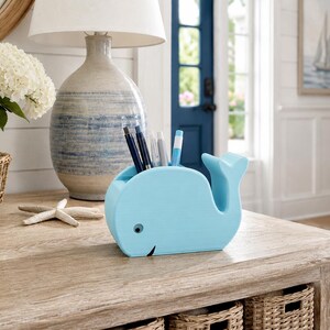 Nautical Whale Desk Organizer Pen Toothbrush Holder 3D Printed Multi-Use Ocean Decor Cape Cod Style Decor Entryway Organization